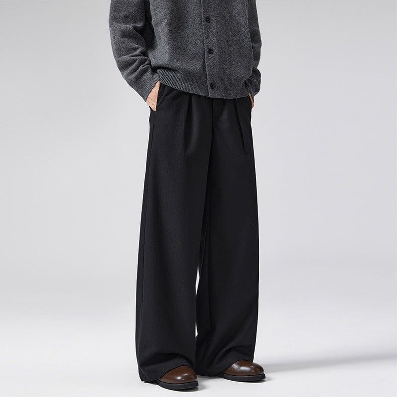 Men's Extra Wide Wool Blend Suit Pants with Crease and High Waist Mune Fashion