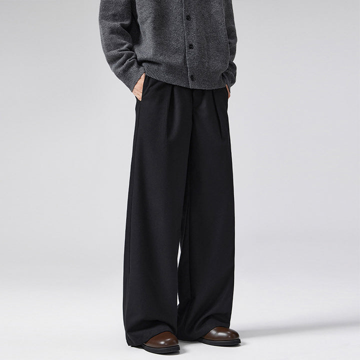 Men's Extra Wide Wool Blend Suit Pants with Crease and High Waist Mune Fashion