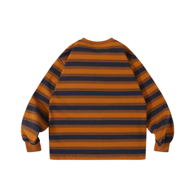 Unisex Oversize Striped Sweatshirt with Chest Pocket and Round Neck Mune Fashion