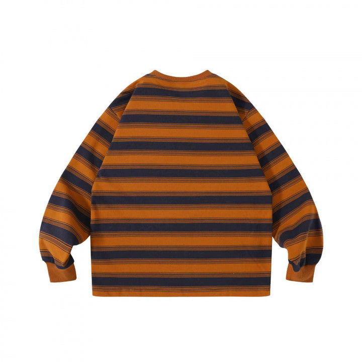 Unisex Oversize Striped Sweatshirt with Chest Pocket and Round Neck Mune Fashion