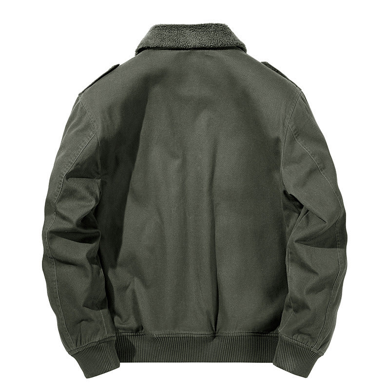 Men's bomber field jacket with continuous Sherpa lining, shoulder flaps, and concealed two-way zipper Mune Fashion