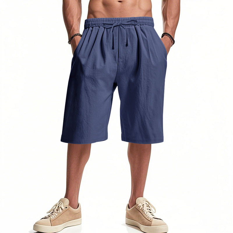 Men's casual bermuda shorts made of cotton blend with elastic waistband, drawstring, and side pockets Mune Fashion