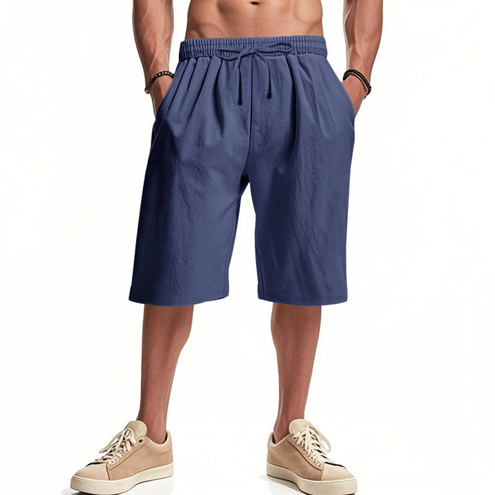 Men's casual bermuda shorts made of cotton blend with elastic waistband, drawstring, and side pockets Mune Fashion