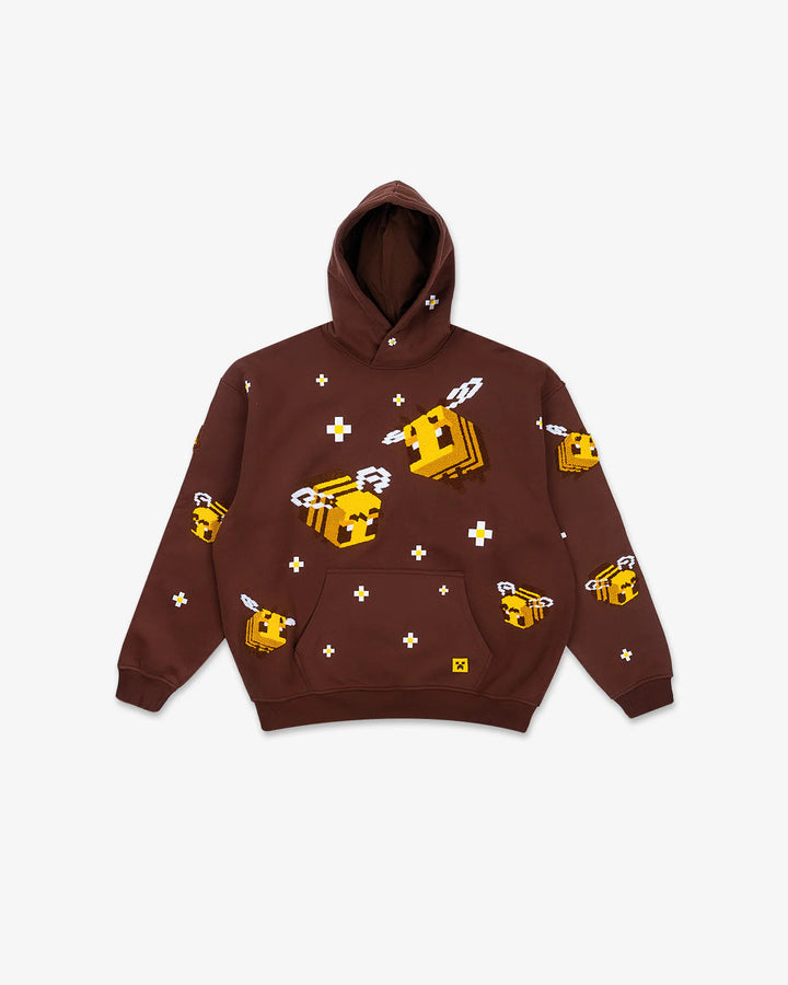 Unisex hoodie with woven pixel bee motif and attached kangaroo pocket Mune Fashion