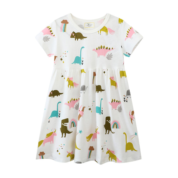Girls' casual dress with playful dinosaur and unicorn motifs Mune Fashion
