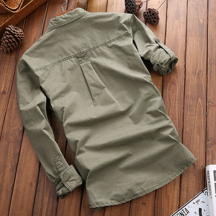 Men's Robustly Cut Canvas Transition Shirt with Flap Pockets and Utility Details Mune Fashion