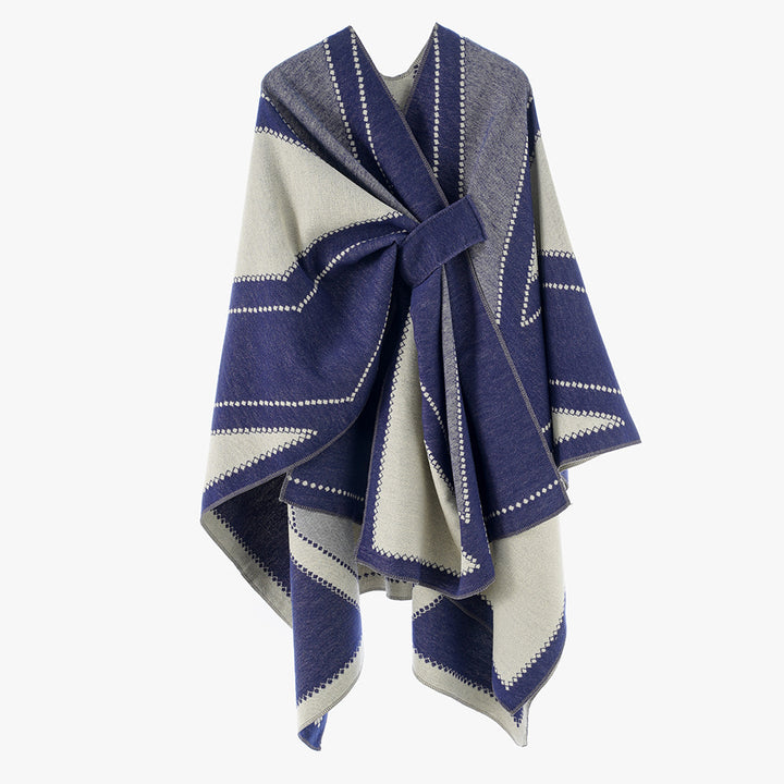 Women Oversize Cape made of Jacquard knit with tie loop Mune Fashion