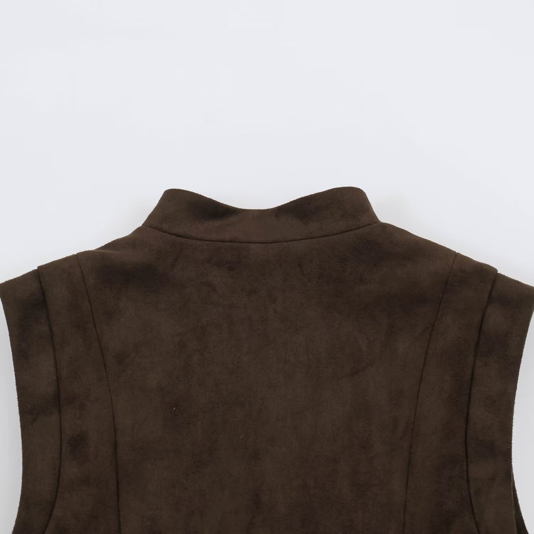 Women's Tailored Vest with Marshal Decoration and Stand-Up Collar Mune Fashion