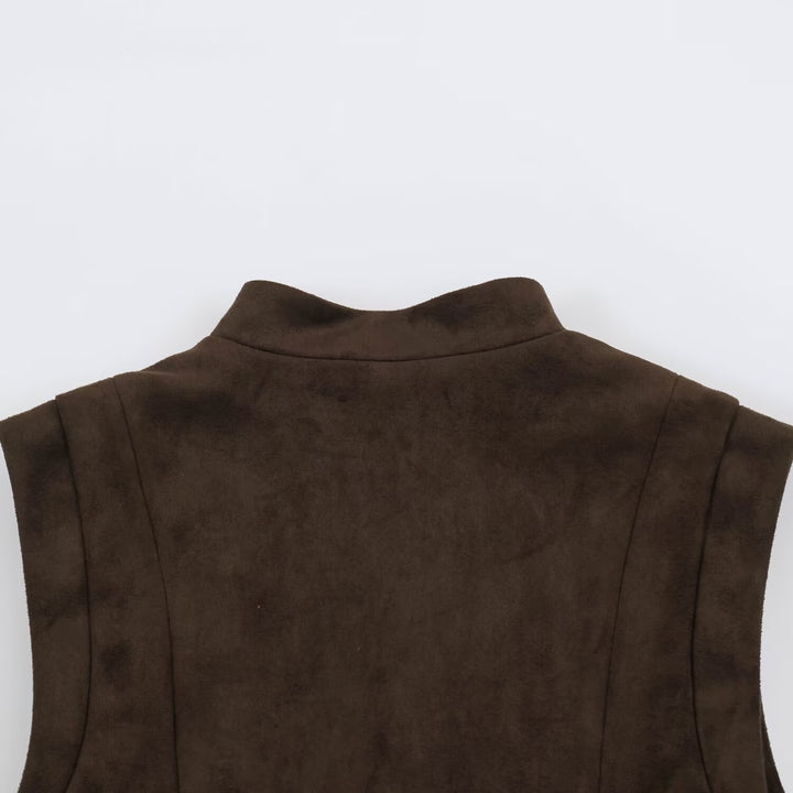 Women's Tailored Vest with Marshal Decoration and Stand-Up Collar Mune Fashion