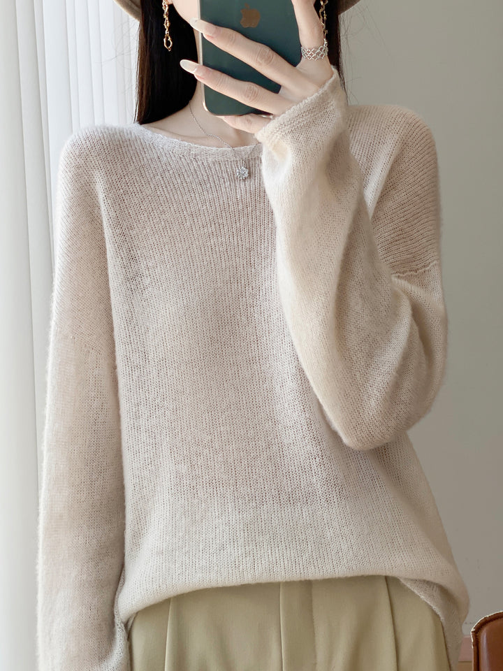 Women's Ultralight Mohair-Look Oversized Sweater with Boat Neck and Drop Shoulder Mune Fashion