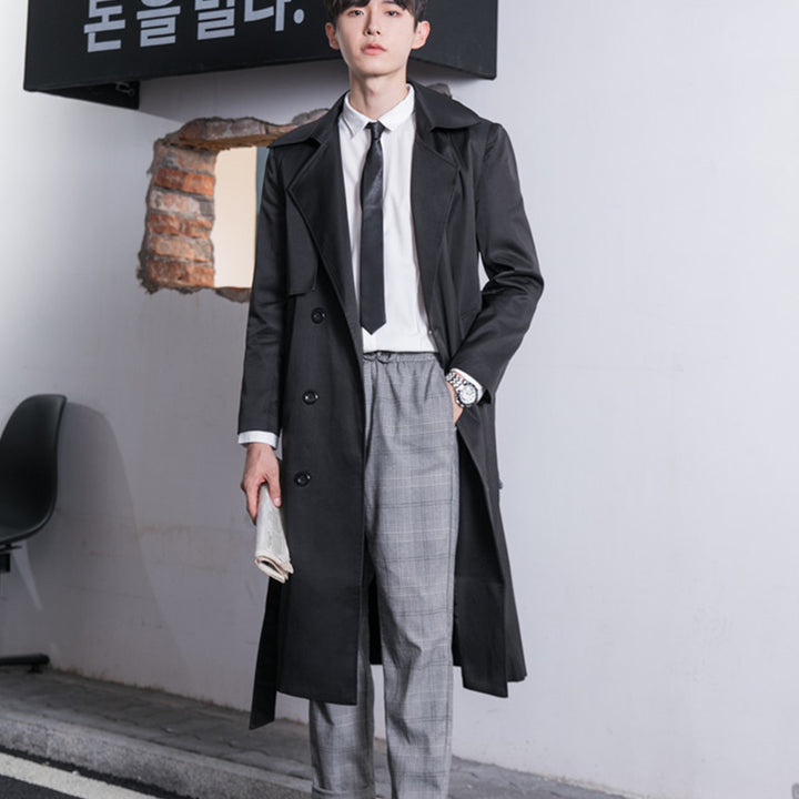 Men's Lightweight Trench Coat with Double Breasted, Tailored Fit and Wind Resistant Surface Mune Fashion