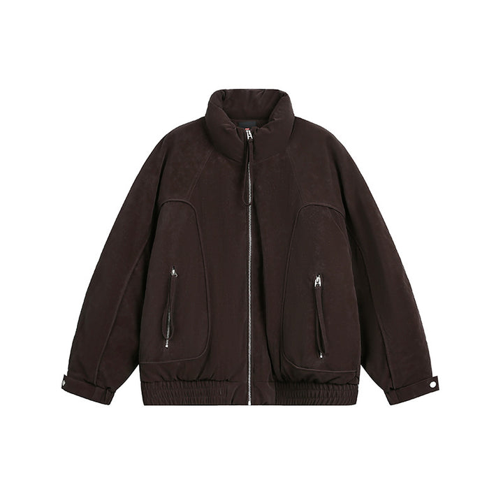 Men's Oversized Padded Bomber Jacket with Stand-Up Collar, Zipper Pockets, and Elastic Hem Mune Fashion