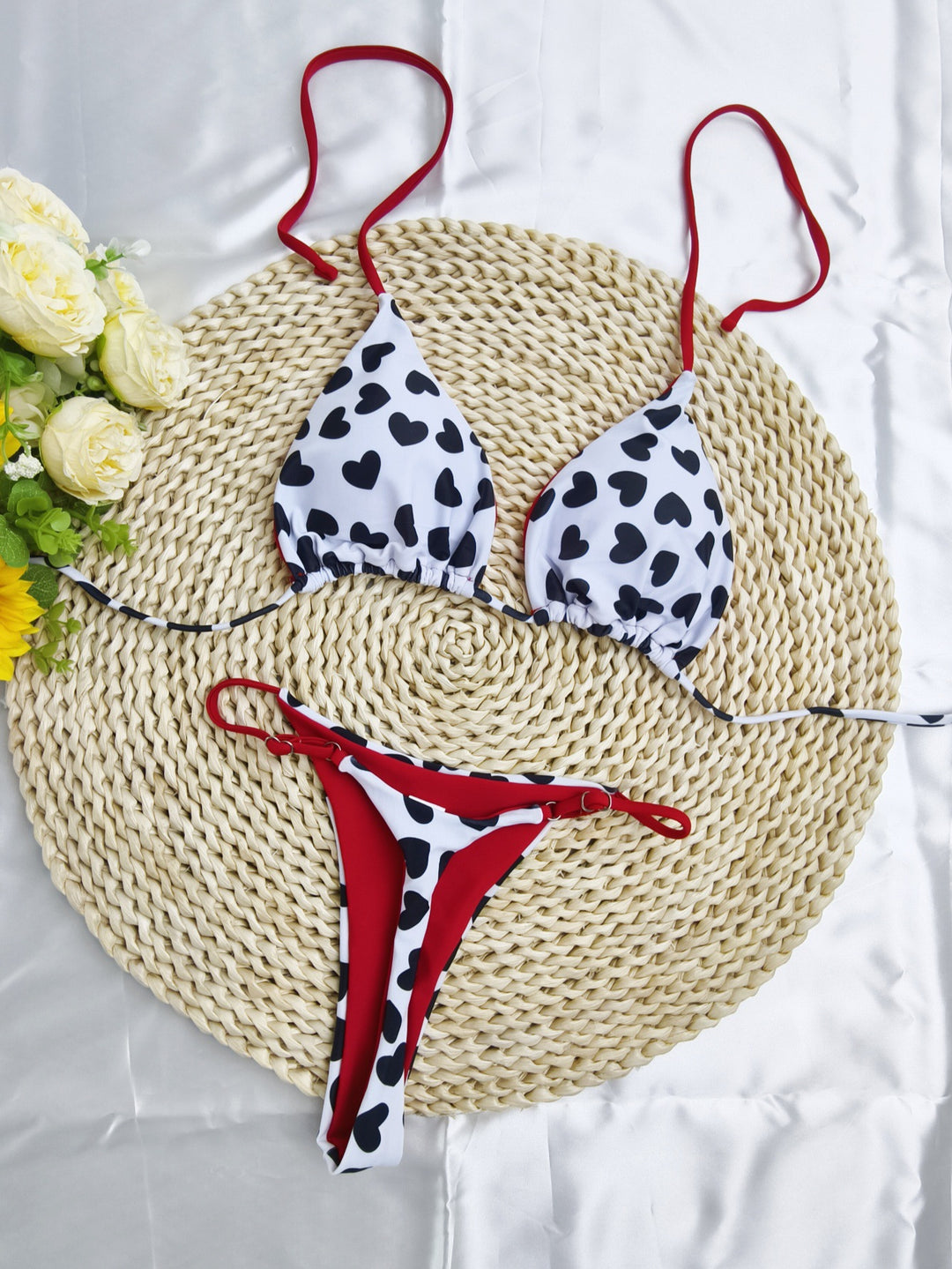 Women's Triangle Bikini Set with Cheerful Cherry Pattern and Adjustable Straps Mune Fashion
