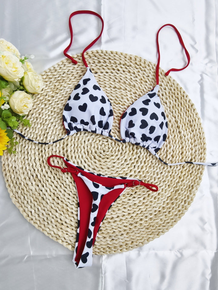Women's Triangle Bikini Set with Cheerful Cherry Pattern and Adjustable Straps Mune Fashion