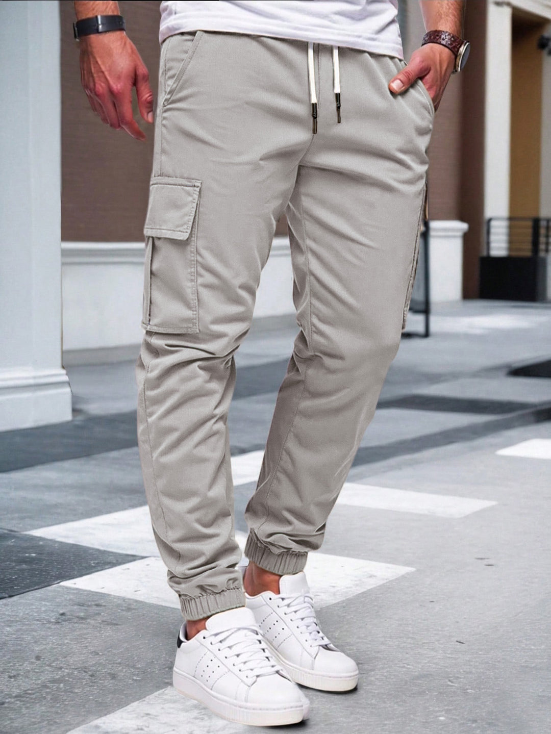 Men's Nan Tapered Leisure Cargo Pants with Flap Pockets, Drawstring Waist and Elastic Leg Openings Mune Fashion