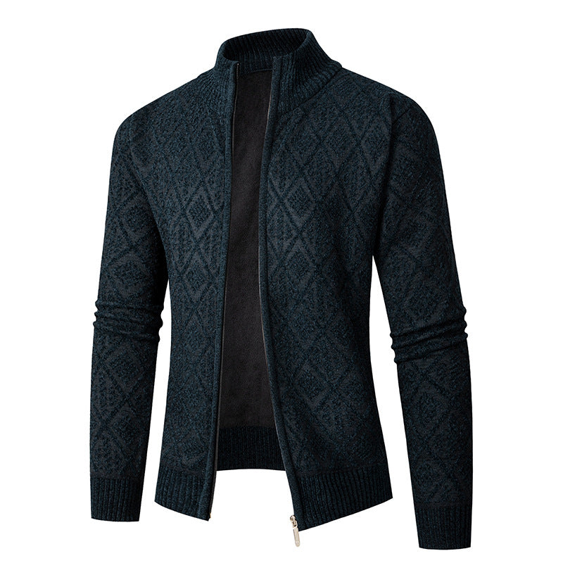 Men's knit zip jacket with diamond jacquard, standing collar and two-way zipper Mune Fashion