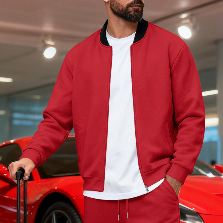 Men's Nan Urban Sweat Track Jacket with Stand Collar Concealed Zipper Elastic Rib Cuffs and Side Pockets Mune Fashion