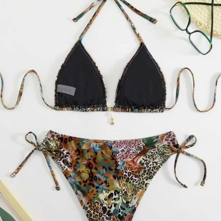 Women's triangle bikini set with floral leopard pattern Mune Fashion