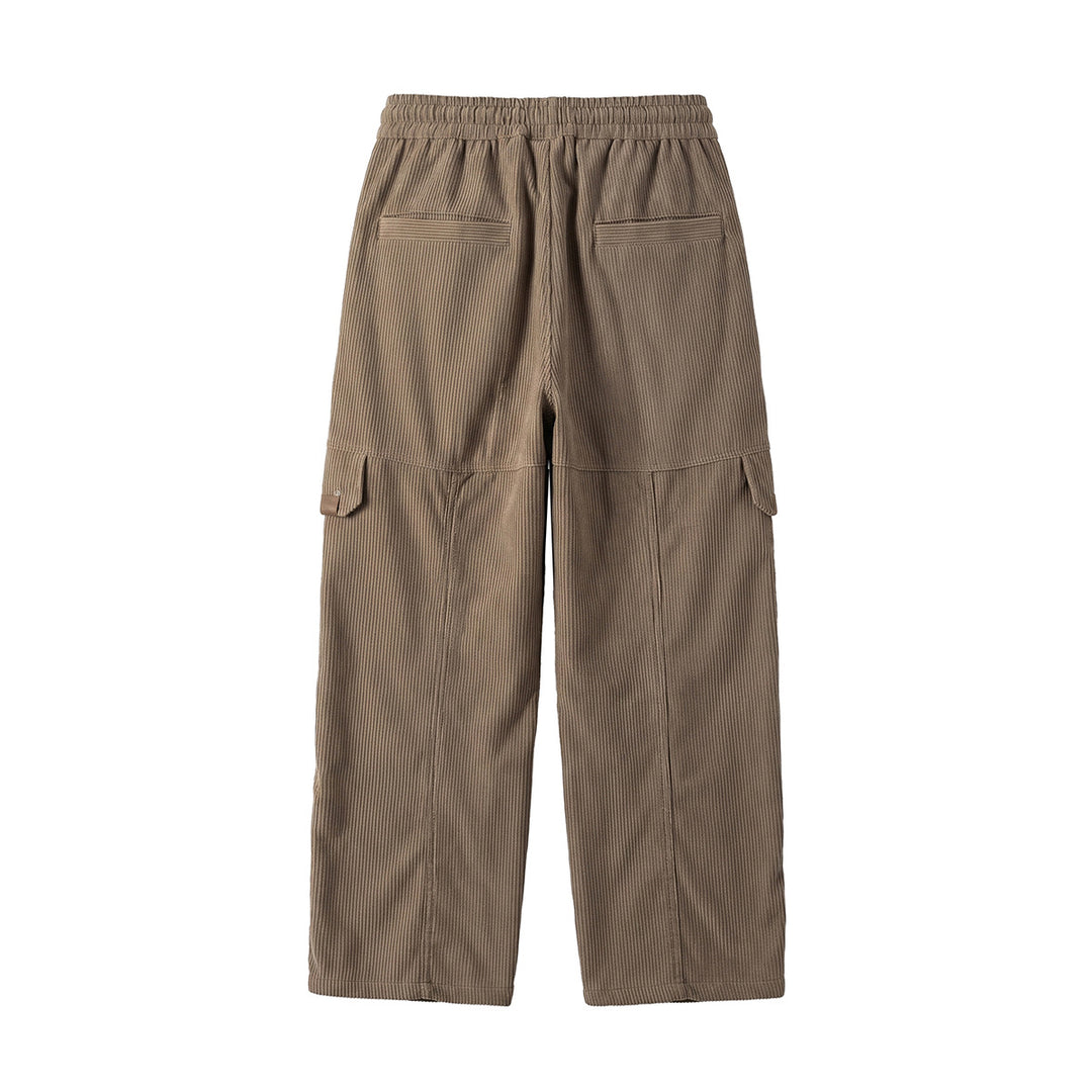 Women's wide high-waisted cargo pants made of fine corduroy with drawstring Mune Fashion