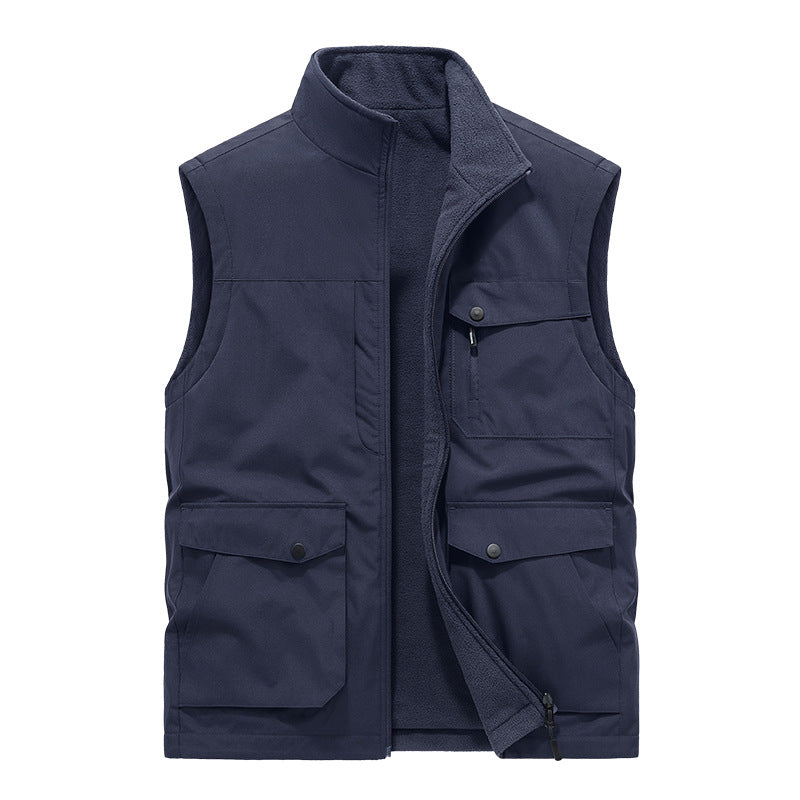 Men's Multifunctional Utility Vest with Fleece Lining and Multiple Pockets Mune Fashion