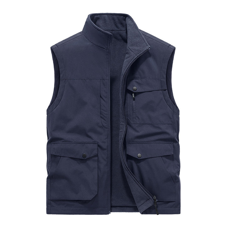 Men's Multifunctional Utility Vest with Fleece Lining and Multiple Pockets Mune Fashion