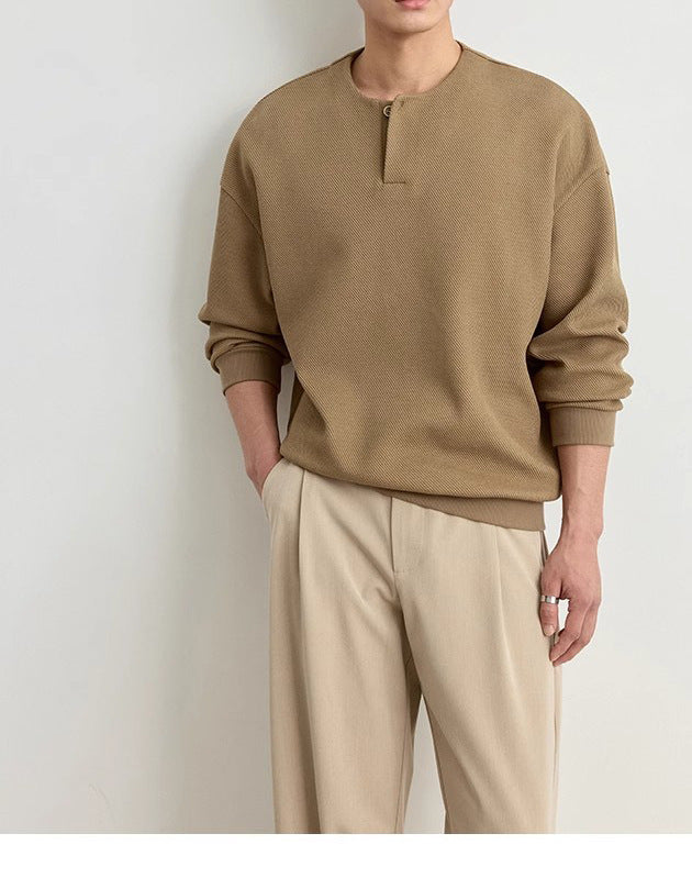 Men's Structured Oversized Knit Sweater with Henley Button Placket Mune Fashion