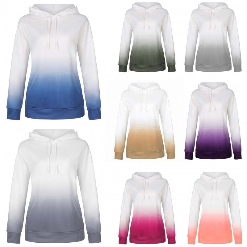 Women Oversized Hoodie with Dip-Dye Gradient and Kangaroo Pocket Mune Fashion