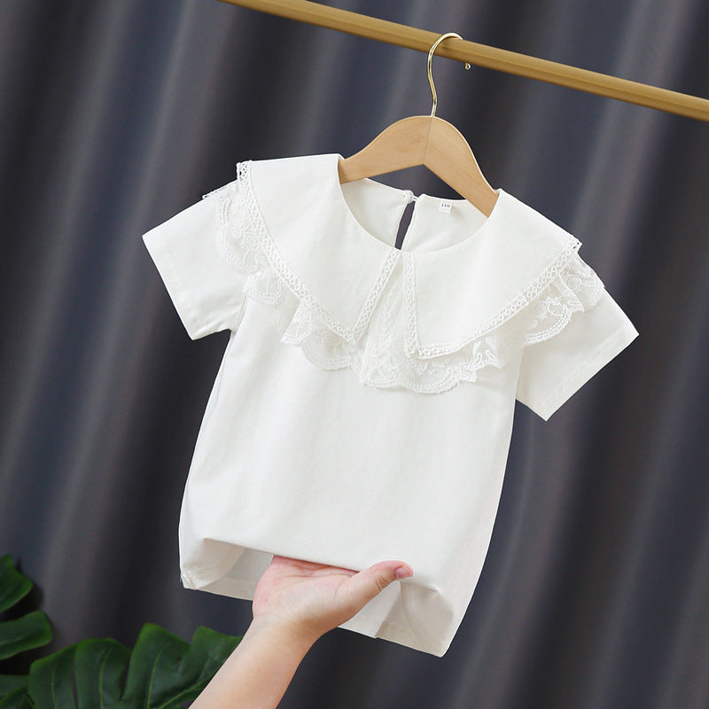 Girls blouse with elegant lace collar and playful ruffles Mune Fashion