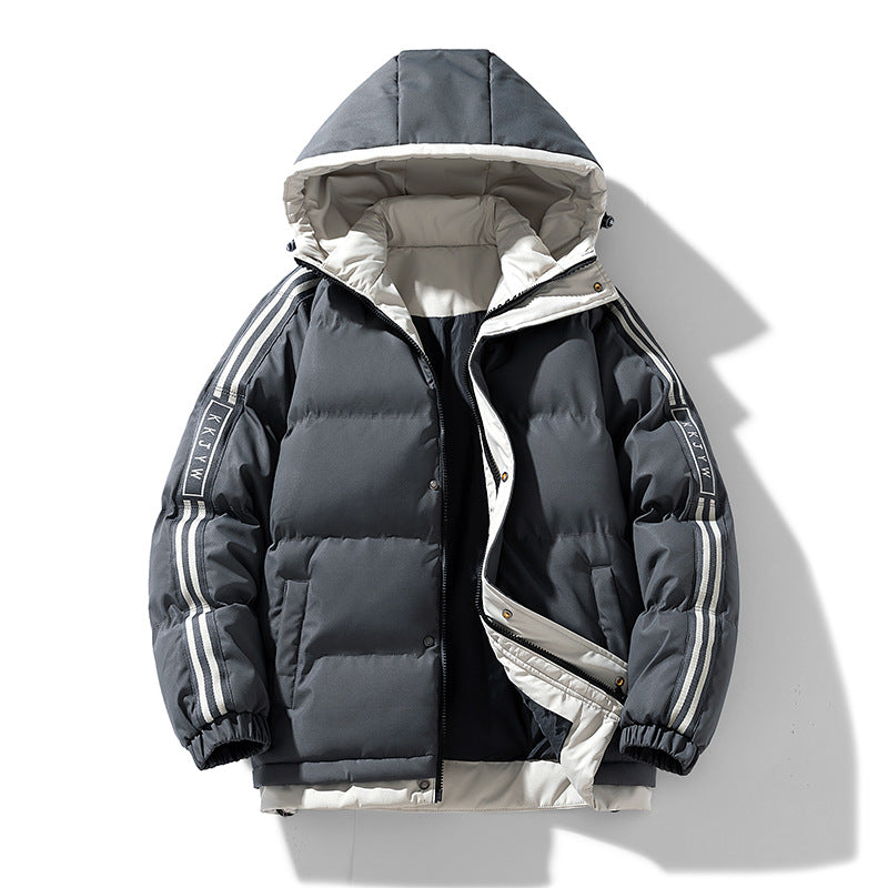 Men's sporty quilted hooded jacket with two-way zip, drawstring, and reflective shoulder stripes Mune Fashion