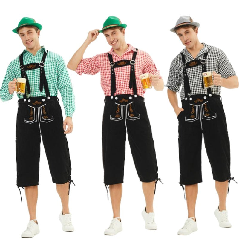 Men's knee-length traditional dungarees with adjustable straps and decorative embroidery Mune Fashion