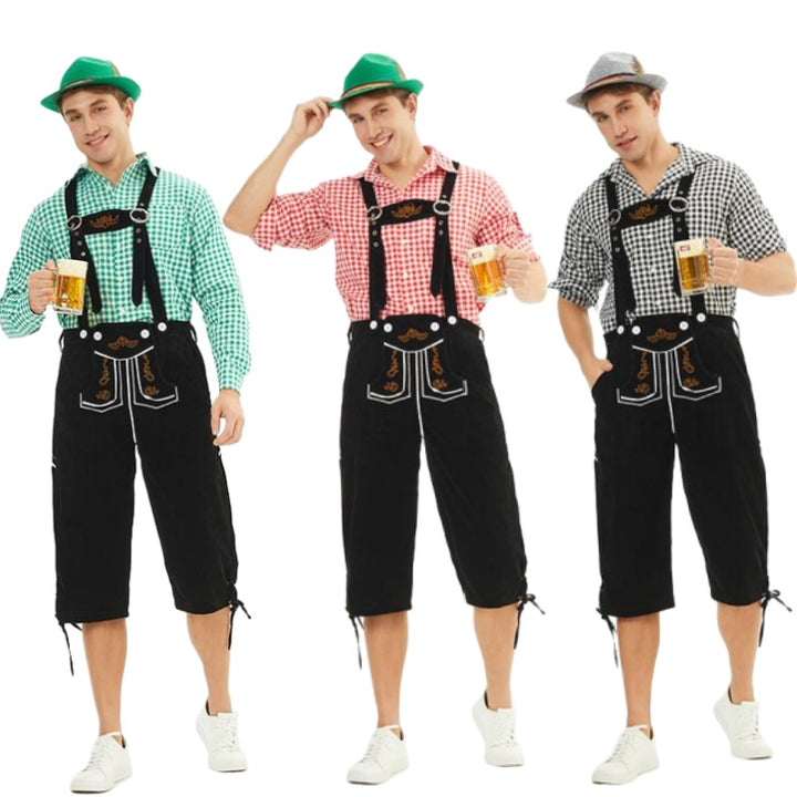 Men's knee-length traditional dungarees with adjustable straps and decorative embroidery Mune Fashion