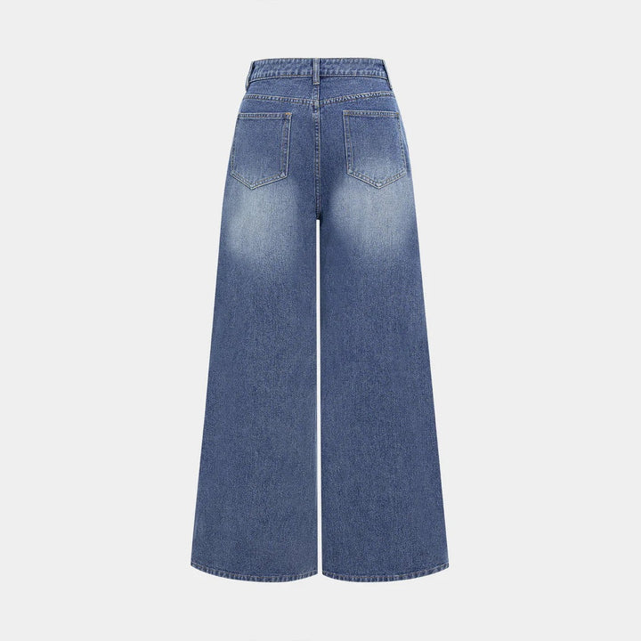 Women high-waisted double waistband jeans culotte with wide cropped leg and visible seam panels Mune Fashion