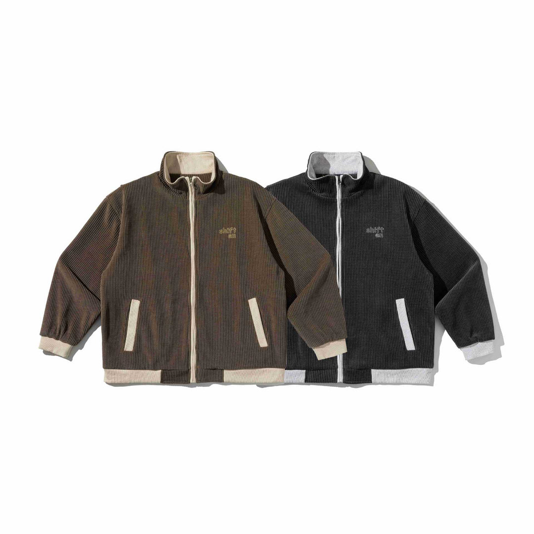 Unisex Short Ribbed Zip Jacket with Stand-up Collar and Contrast Trimmings Mune Fashion