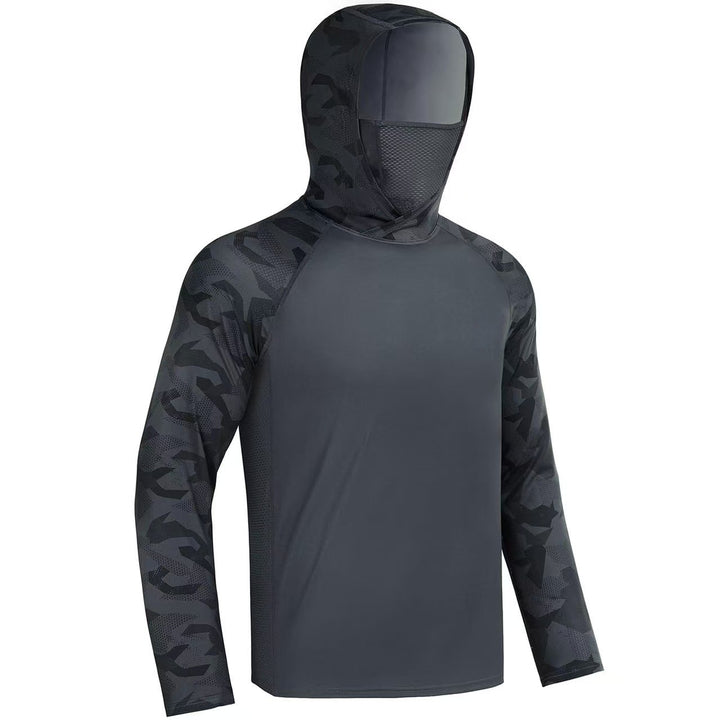 Men's sporty functional shirt with hood and face protection