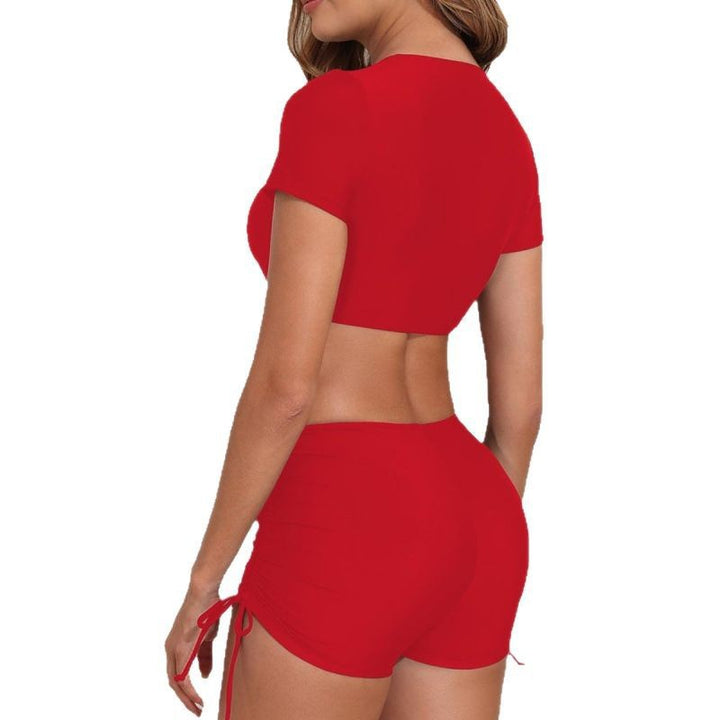 Women's Sporty Bikini Set with Short Top and Tieable Briefs Mune Fashion