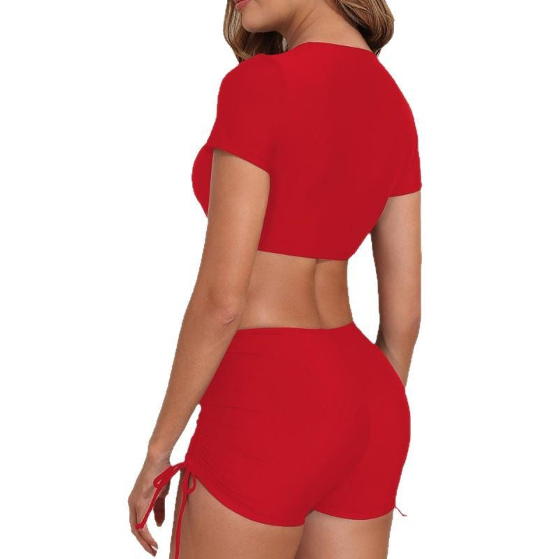 Women's Sporty Crop-Top Swimsuit with Ruffle Mune Fashion
