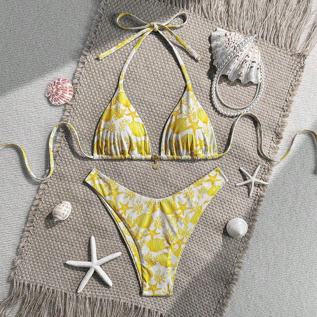 Women Triangle Bikini with Maritime Coral Pattern Mune Fashion