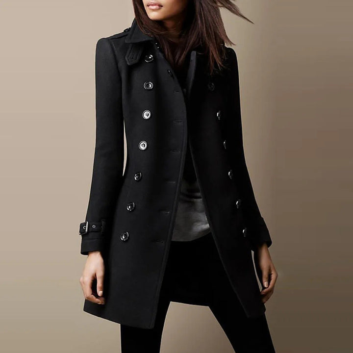 Women's tailored double-breasted wool coat with belt cuffs Mune Fashion
