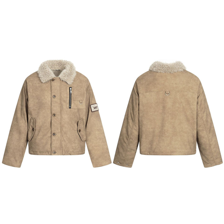 Men's short jacket in retro-military look with teddy fur collar and functional breast pockets Mune Fashion