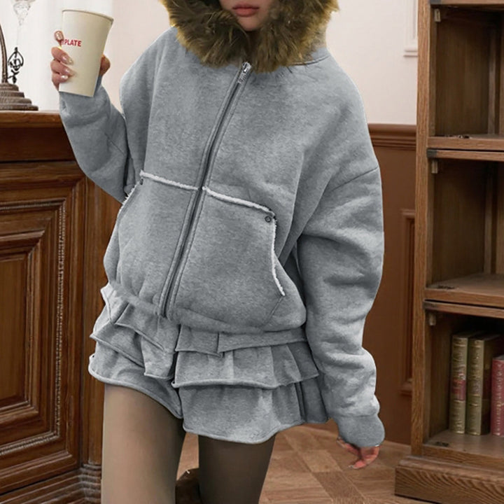Women Oversize Teddy Hooded Jacket with Faux Fur Trim and Fleece Lining Mune Fashion
