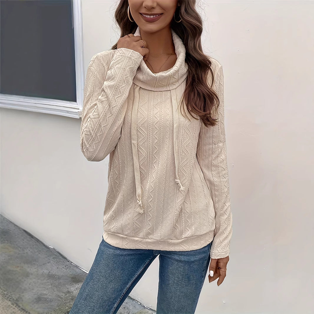 Women's Textured Cowl-Neck Long Sleeve Shirt with Drawstring Hem Mune Fashion