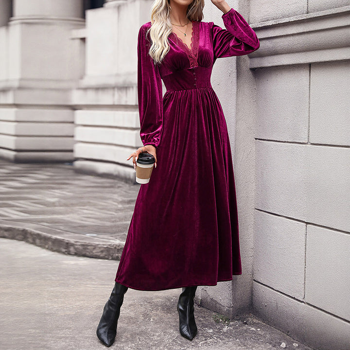 Women's Midi Dress with V-Neck and Ruffles Mune Fashion