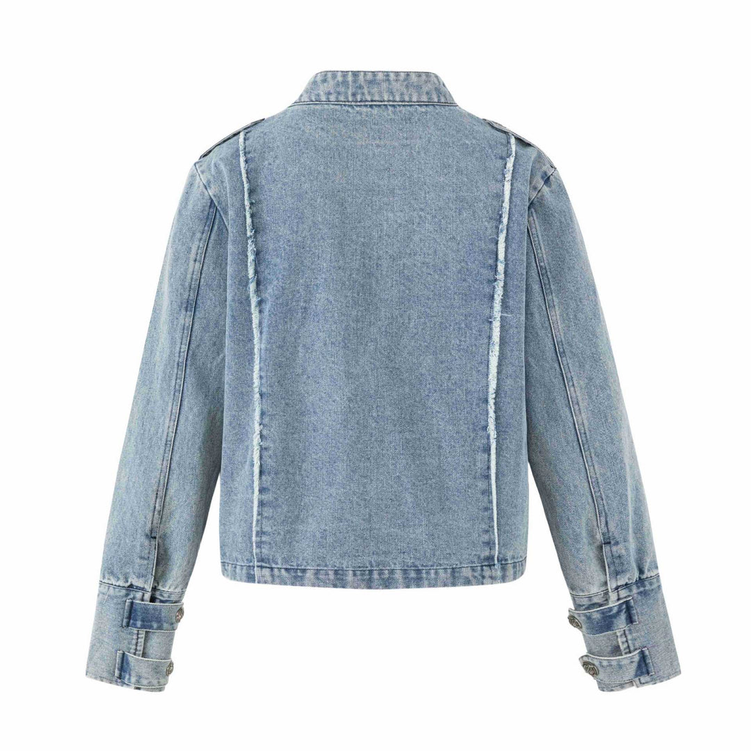 Women's denim blouson in military look with standing collar and decorative button placket Mune Fashion