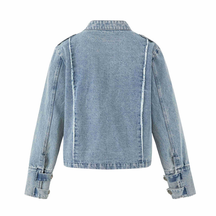 Women's denim blouson in military look with standing collar and decorative button placket Mune Fashion
