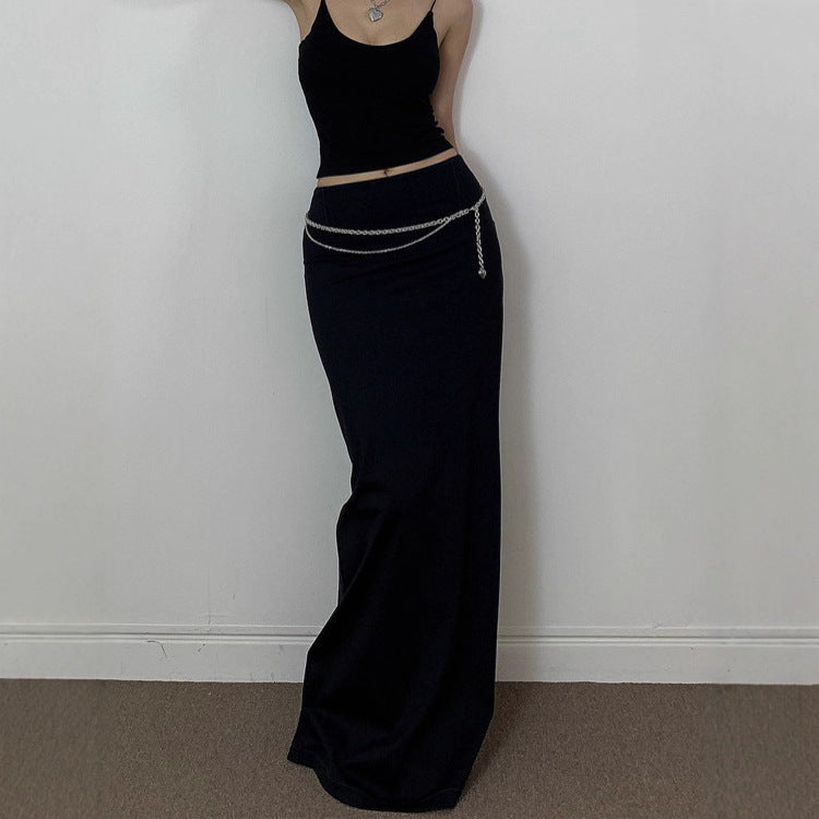 Women's tailored maxi skirt with high waistband, straight fall and side slit Mune Fashion
