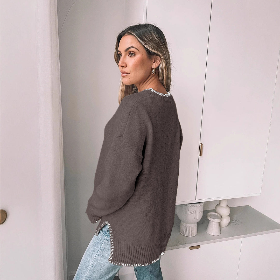 Women's Casual Knit Sweater with Rib Details Mune Fashion
