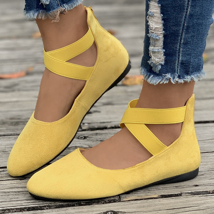 Women Flat Ballerina Slippers made of Suede Effect with Elastic Crisscross Straps Mune Fashion