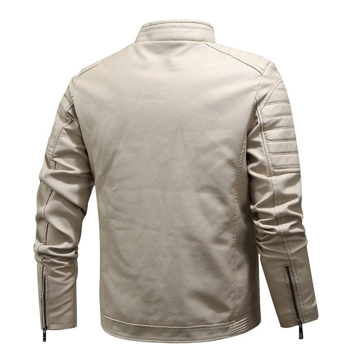 Men's biker-inspired faux leather jacket with quilted sleeves and teddy lining Mune Fashion