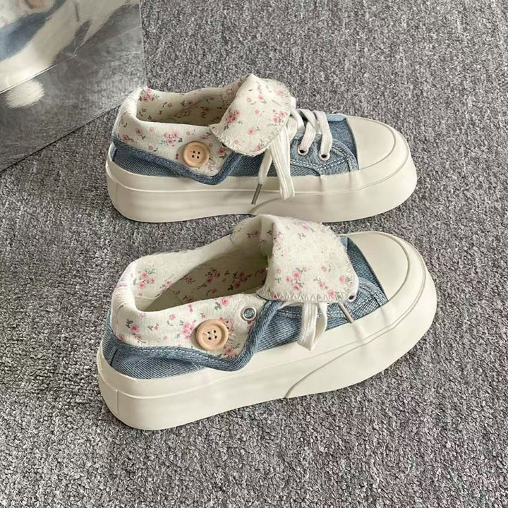 Women's platform sneakers with floral lining and comfortable collar Mune Fashion