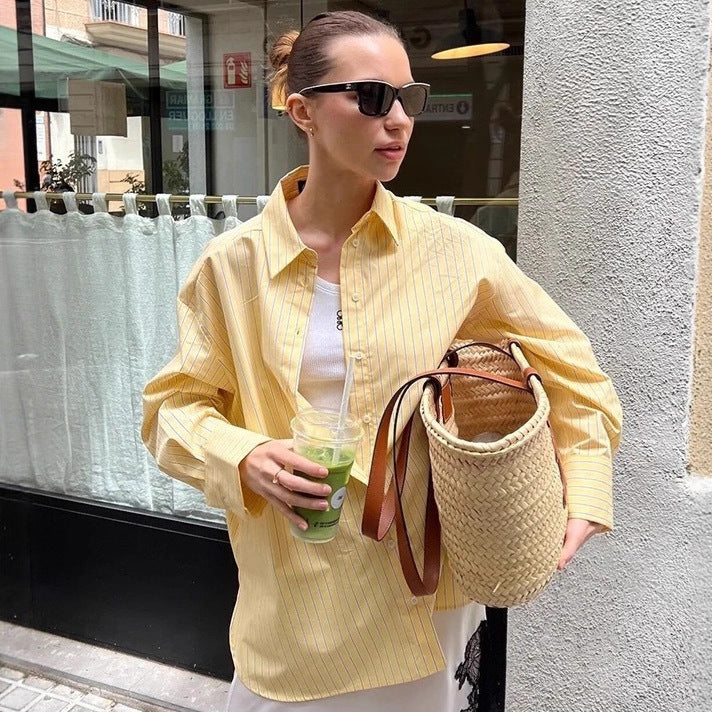 Women's loose oversized shirt blouse with classic collar, full button placket, and rounded hem Mune Fashion